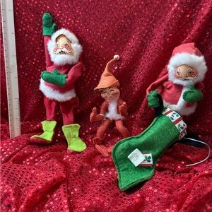 Annalee Holiday Elf and Santa Decor Set - Red, Green, White